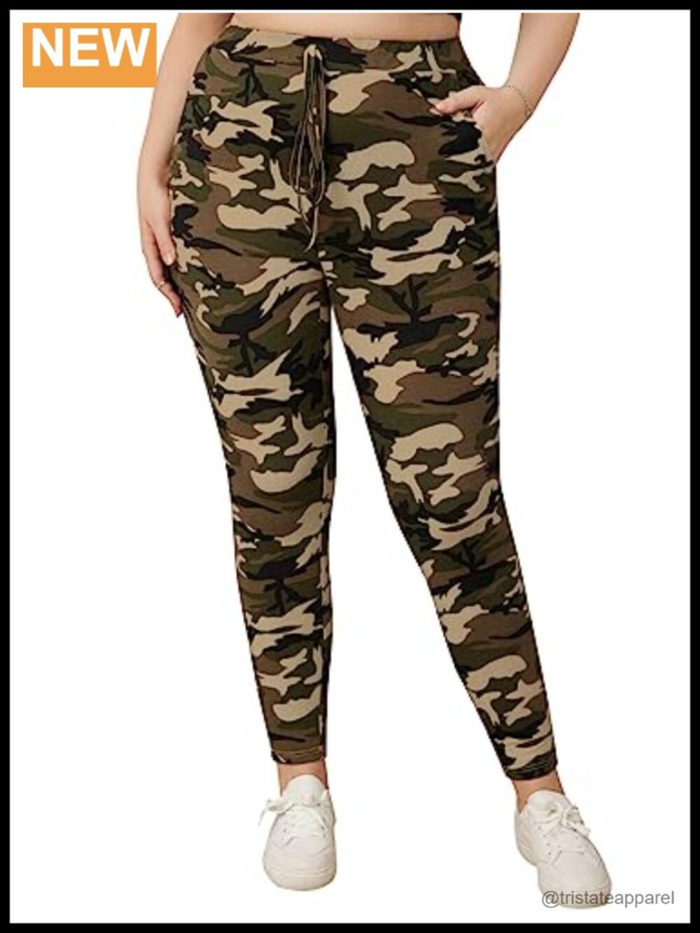 Plus Size Camo Print Tie Front Stretch Skinny Long Pants